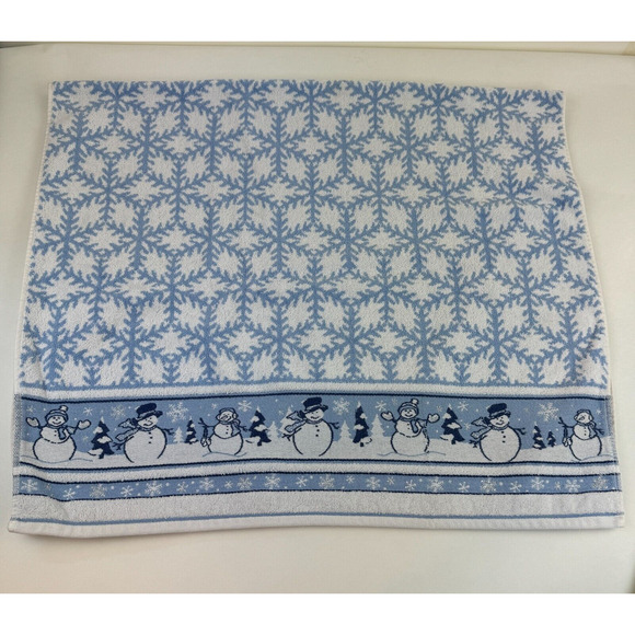 Vintage Bath Towel Cecil Sayday Set of 2 Snowman Snowflakes Blue white - Picture 7 of 16